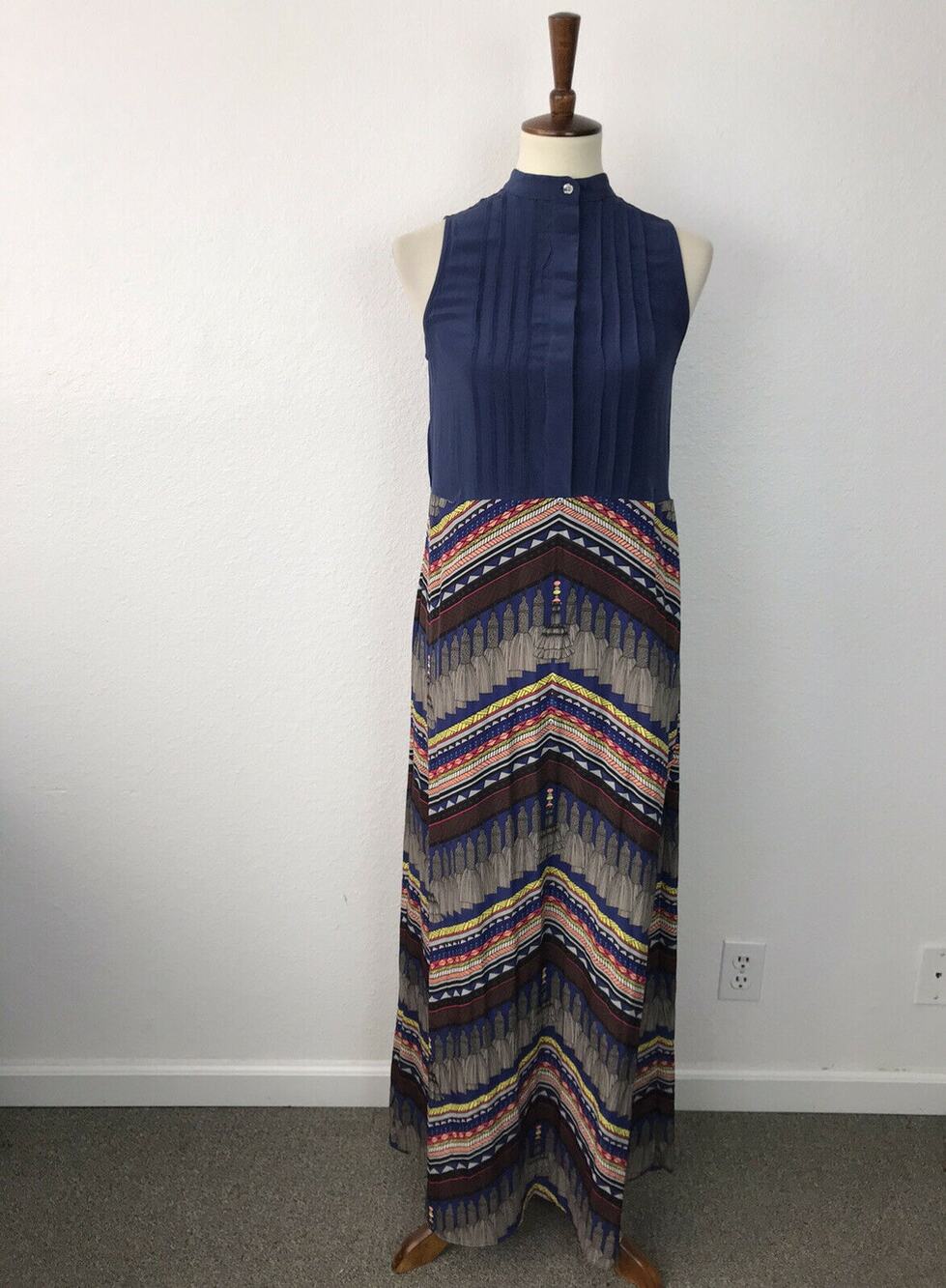 Mara Hoffman Maxi Dress Color Block Pleated Boho Indie Chic Artsy Vacation